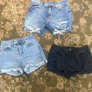 Stylish Denim and Black Women's Shorts Set
